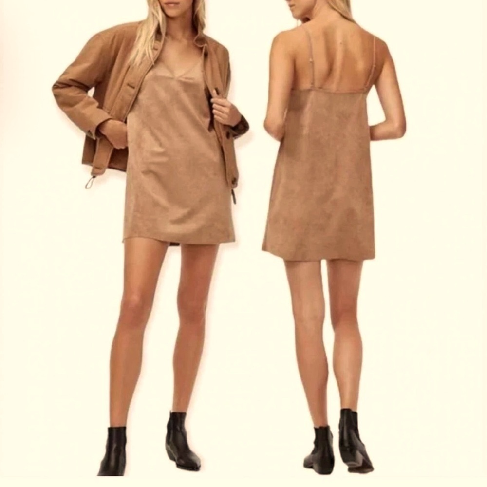Aritzia | Wilfred | Vivienne Vegan Suede Mini Slip Dress | Tan | Size x-Small